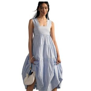 Anthropologie square neck doll midi dress in Light Blue / White  NWT